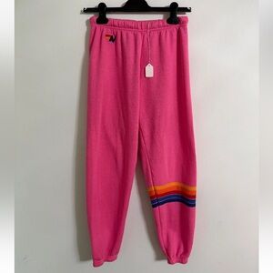 NWT Aviator Nation 5 Stripe Rainbow Stitch Sweatpants Pink Small
